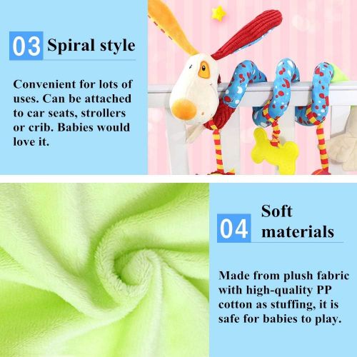  daisys dream Plush Puppy Cartoon Stroller Hanging Rattle Toy Spiral Wrap Around Crib Bed Mobile Developmental Toy with Safety Mirror