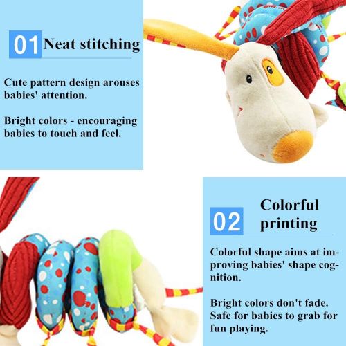  daisys dream Plush Puppy Cartoon Stroller Hanging Rattle Toy Spiral Wrap Around Crib Bed Mobile Developmental Toy with Safety Mirror