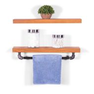 DakodaLoveCo Clean Edge Pine Floating Shelf & Towel Bar (Set of 2) (Autumn)