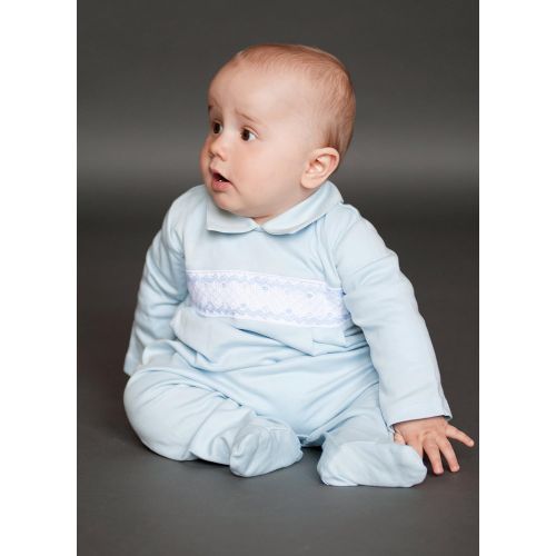  Dakomoda Baby Boys 100% Organic Pima Cotton Overall Smocked Blue Footie, Easter Overall