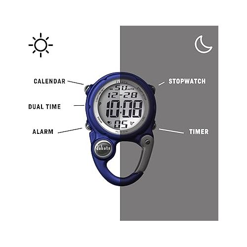  Dakota Light Digital Backpacker, Clip Watch, Alarm, Stopwatch, Timer and Dual Time Watch, Outdoor Gifts for Men and Women, Use for Fishing, Hunting, and More, Tactical Digital Watch, Clip On Watch