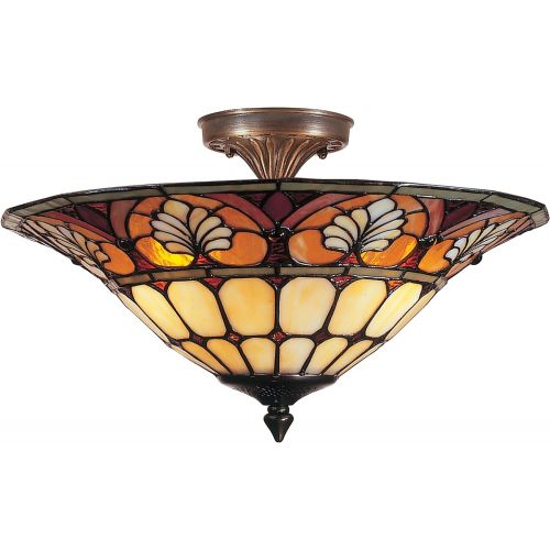  Dale Tiffany Lamps Dale Tiffany TM100598 Dylan Tiffany Flush Mount Light, Antique Brass and Art Glass Shade