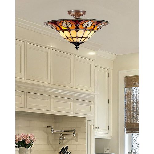  Dale Tiffany Lamps Dale Tiffany TM100598 Dylan Tiffany Flush Mount Light, Antique Brass and Art Glass Shade