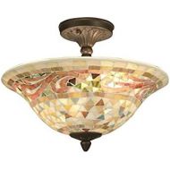 Dale Tiffany Lamps Dale Tiffany 87803LTF Bradshaw Mosaic Flush Mount Light, Antique Brass and Art Glass Shade