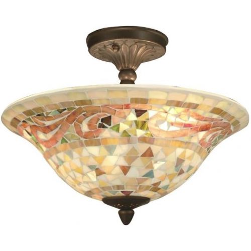  Dale Tiffany Lamps Dale Tiffany 87803LTF Bradshaw Mosaic Flush Mount Light, Antique Brass and Art Glass Shade