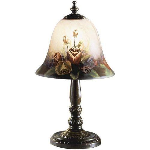  Dale Tiffany Lamps Dale Tiffany 10056604 Rose Bell Accent Lamp, Antique Bronze and Glass Shade