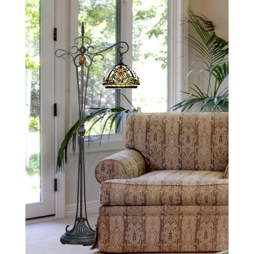  Dale Tiffany Lamps Dale Tiffany TF101115 Boehme Downbridge Floor Lamp, Antique BronzeSand and Art Glass Shade