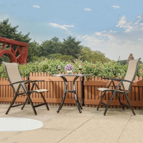  Dali dali 3 Piece Bistro Set, Dining Table Folding Chairs Garden Backyard Outdoor Patio Furniture