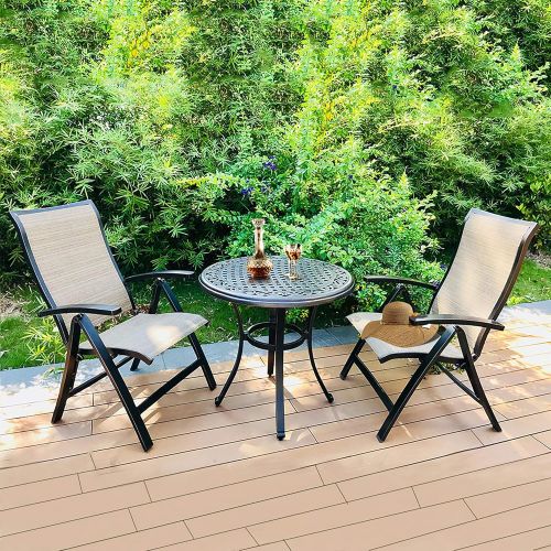  Dali dali 3 Piece Bistro Set, Dining Table Folding Chairs Garden Backyard Outdoor Patio Furniture