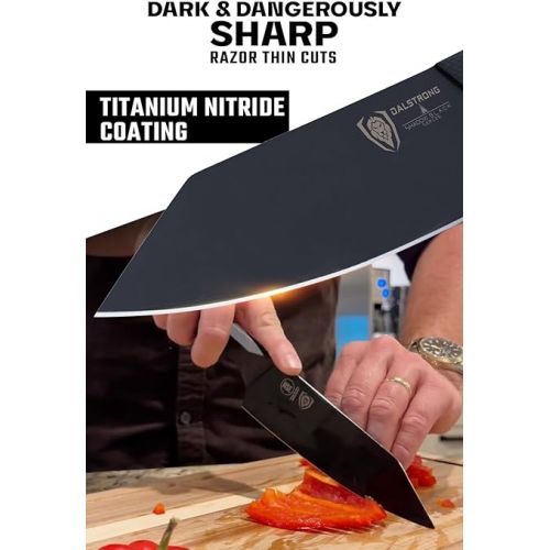  Dalstrong Chef Knife - 6 inch - Shadow Black Series - Black Titanium Nitride Coated - Razor Sharp Kitchen Knife - High Carbon 7CR17MOV-X Vacuum Treated Steel - Sheath - Chef's Knife - NSF Certified