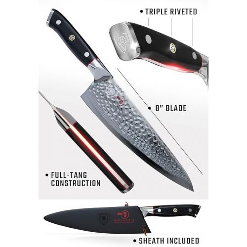  Dalstrong Chef Knife - 8 inch Blade - Shogun Series ELITE - Damascus - Japanese AUS-10V Super Steel - G10 Black Handle - Razor Sharp - Professional Full Tang Chef's Knife - Sheath