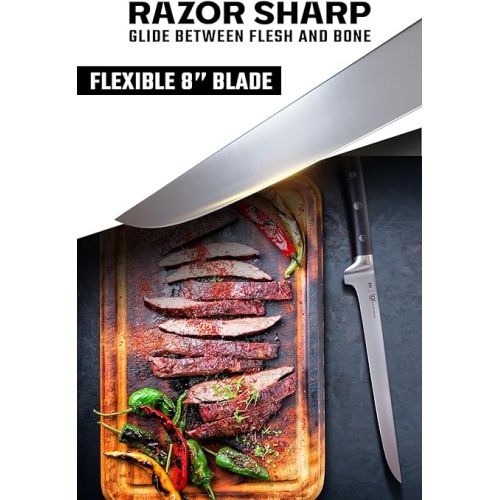  Dalstrong Boning Knife - 8 inch Flexible Blade - Gladiator Series Elite - Forged German High-Carbon Steel Kitchen Knife - Razor Sharp - Black G10 Handle - Fillet Knife - w/Sheath - NSF Certified