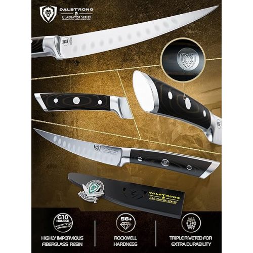  Dalstrong Fillet Knife - 6 inch - Gladiator Series Elite - High Carbon German Steel - Black G10 Handle - Sheath Included - Razor Sharp Kitchen Knife - Boning Knife - NSF Certified