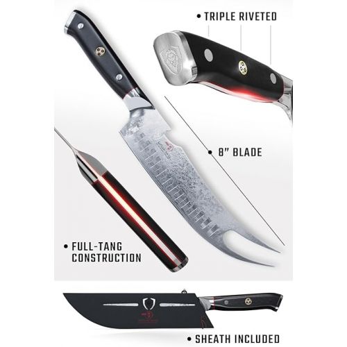  Dalstrong Pitmaster BBQ & Meat Knife - 8 inch - Shogun Series ELITE - Forked Tip & Bottle Opener - Japanese AUS-10V Super Steel Kitchen Knife - G10 Handle - Razor Sharp - w/Sheath