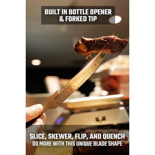  Dalstrong Pitmaster BBQ & Meat Knife - 8 inch - Shogun Series ELITE - Forked Tip & Bottle Opener - Japanese AUS-10V Super Steel Kitchen Knife - G10 Handle - Razor Sharp - w/Sheath