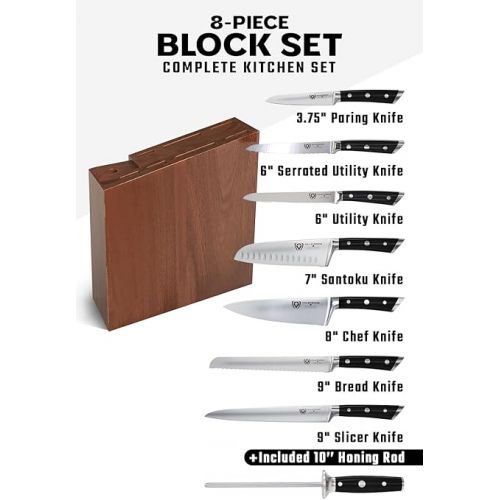  Dalstrong Knife Set Block - 8 Piece - Gladiator Series - German High Carbon Steel Kitchen Knife - Premium Food-Grade Black ABS Polymer Handles - NSF Certified