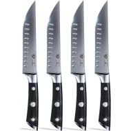 Dalstrong Steak Knife Set - 4-Piece - 5 inch Straight - Gladiator Series Elite - Forged German High-Carbon Steel - Black G10 Handle - Sheaths - Dinner Set Kitchen Knives - NSF Certified