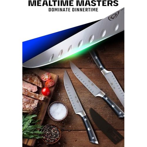  Dalstrong Steak Knife Set - 4-Piece - 5 inch Straight - Gladiator Series Elite - Forged German High-Carbon Steel - Black G10 Handle - Sheaths - Dinner Set Kitchen Knives - NSF Certified