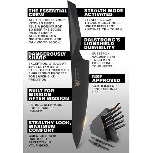  Dalstrong Knife Block Set - 12-Piece - Shadow Black Series - Black Titanium Nitride Coated - High Carbon - 7CR17MOV-X Vacuum Treated Steel - Premium Kitchen Knife Set - NSF Certified