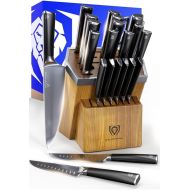 DALSTRONG 24 Piece Knife Block Set with Kitchen Scissors - Vanquish Series - Forged High Carbon German Steel - POM Black Handle - NSF Certified - 8 Steak Knife Set - with Honing Rod Sharpener