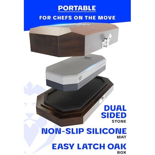  DALSTRONG Premium Whetstone Kit - #1000/#6000 Knife Sharpening Kit - Extra Large Grit Stones - Top-Grade Corundum - Thick Knife Sharpening Stone - Whetstone Set Knife Sharpener - Portable Oak Box