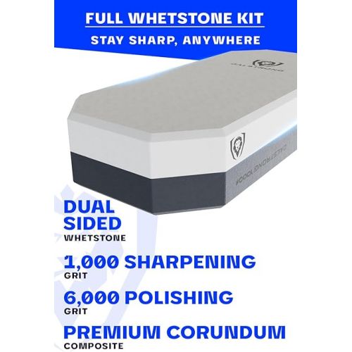  DALSTRONG Premium Whetstone Kit - #1000/#6000 Knife Sharpening Kit - Extra Large Grit Stones - Top-Grade Corundum - Thick Knife Sharpening Stone - Whetstone Set Knife Sharpener - Portable Oak Box