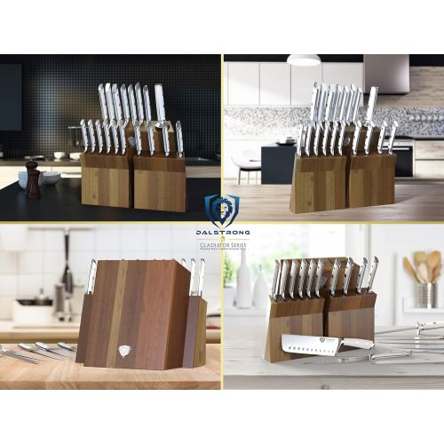  DALSTRONG Knife Set Block - 18-Pc Colossal Knife Set - Gladiator Series - German HC Steel - Acacia Wood Stand - White ABS Handles - NSF Certified