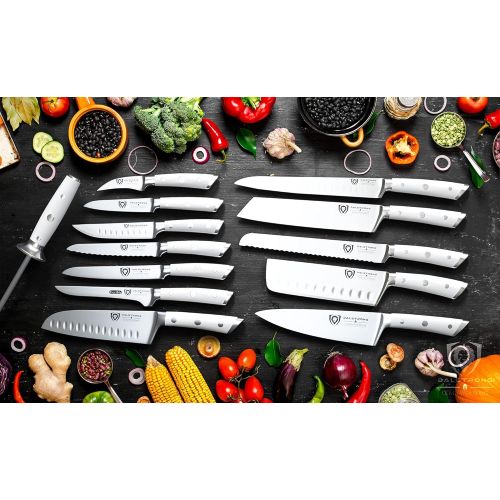  DALSTRONG Knife Set Block - 18-Pc Colossal Knife Set - Gladiator Series - German HC Steel - Acacia Wood Stand - White ABS Handles - NSF Certified