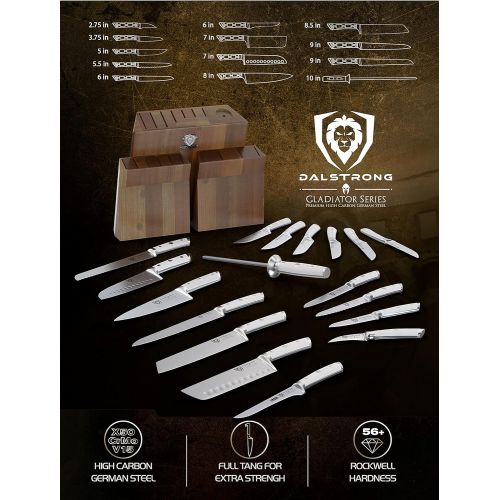  DALSTRONG Knife Set Block - 18-Pc Colossal Knife Set - Gladiator Series - German HC Steel - Acacia Wood Stand - White ABS Handles - NSF Certified