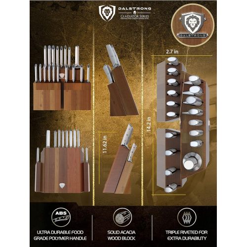  DALSTRONG Knife Set Block - 18-Pc Colossal Knife Set - Gladiator Series - German HC Steel - Acacia Wood Stand - White ABS Handles - NSF Certified