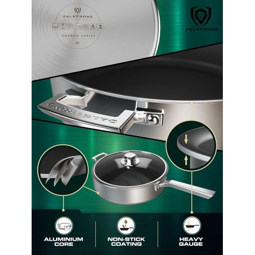  DALSTRONG Non Stick Saute Pan - 12 inch - The Oberon Series - ETERNA NonStick Pan Coating - 4.5 QT - 3-Ply Aluminum Core Cookware - Silver Cooking Pots and Pans - w/Lid & Pot Prote