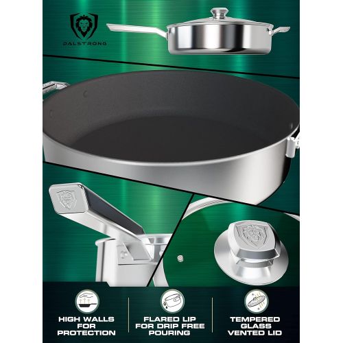  DALSTRONG Non Stick Saute Pan - 12 inch - The Oberon Series - ETERNA NonStick Pan Coating - 4.5 QT - 3-Ply Aluminum Core Cookware - Silver Cooking Pots and Pans - w/Lid & Pot Prote