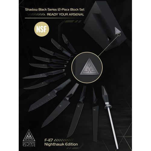  DALSTRONG Knife Block Set - 12-Piece - Shadow Black Series - Black Titanium Nitride Coated - High Carbon - 7CR17MOV-X Vacuum Treated Steel - NSF Certified