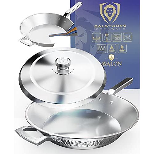  DALSTRONG 12 Frying Pan Skillet - The Avalon Series - 3 Quart - 5-Ply Copper Core - Hammered Finish - Silver Cookware - w/Lid & Pot Protector: Kitchen & Dining