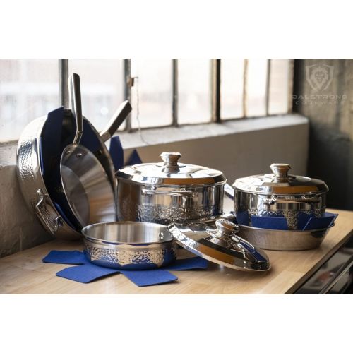  DALSTRONG 12-Piece Premium Kitchen Cookware Set - The Avalon Series - 5-Ply Copper Core - Hammered Finish Pots and Pans Set - Silver - Cooking Set - w/Lid & Pot Protector