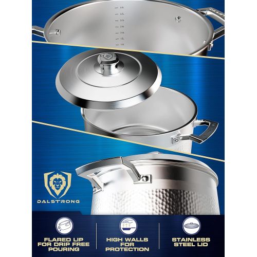  DALSTRONG 12-Piece Premium Kitchen Cookware Set - The Avalon Series - 5-Ply Copper Core - Hammered Finish Pots and Pans Set - Silver - Cooking Set - w/Lid & Pot Protector