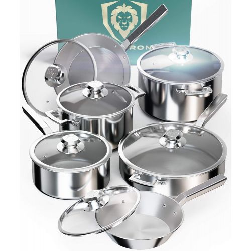  DALSTRONG 12 Piece Premium Kitchen Cookware Set - The Oberon Series - 3-Ply Aluminum Core - Pots and Pans Set - Silver - Cooking Set - w/Lid & Pot Protector