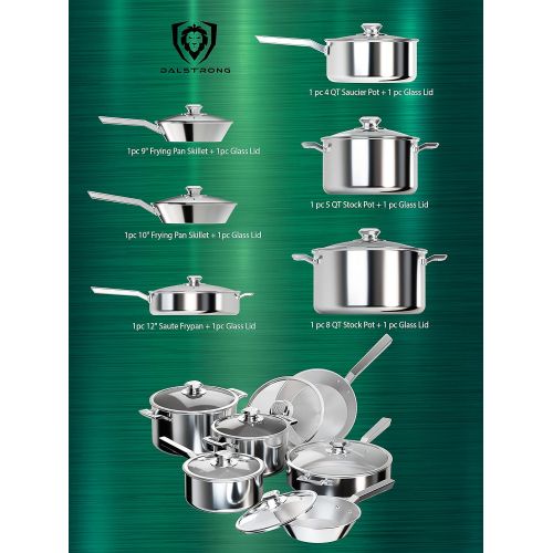  DALSTRONG 12 Piece Premium Kitchen Cookware Set - The Oberon Series - 3-Ply Aluminum Core - Pots and Pans Set - Silver - Cooking Set - w/Lid & Pot Protector