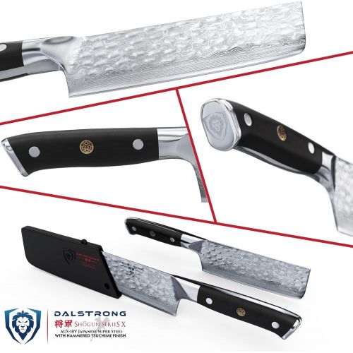  DALSTRONG Nakiri Vegetable Knife - 6 - Shogun Series X - Japanese AUS-10V Super Steel - Damascus - Hammered Finish - Sheath Included