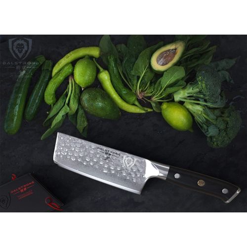  DALSTRONG Nakiri Vegetable Knife - 6 - Shogun Series X - Japanese AUS-10V Super Steel - Damascus - Hammered Finish - Sheath Included