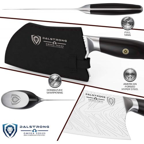  DALSTRONG Cleaver Knife - 7 inch - Omega Series - BD1N-V Hyper Steel Kitchen Knife - G10 Woven Fiberglass Handle - Razor Sharp Knife - Leather Sheath Included