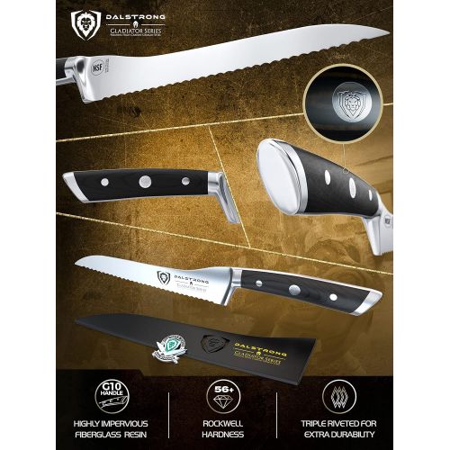  DALSTRONG Serrated Offset Bread Knife - 8 inch - Gladiator Series - Deli Knife - Forged German High-Carbon Steel - Bread Slicer - Slicing Knife - G10 Handle - Sheath - NSF Certifie