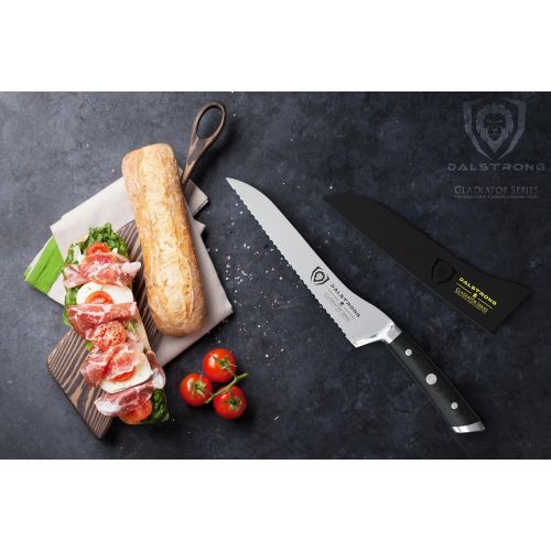  DALSTRONG Serrated Offset Bread Knife - 8 inch - Gladiator Series - Deli Knife - Forged German High-Carbon Steel - Bread Slicer - Slicing Knife - G10 Handle - Sheath - NSF Certifie