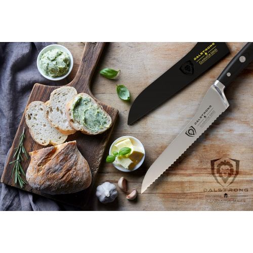  DALSTRONG Serrated Offset Bread Knife - 8 inch - Gladiator Series - Deli Knife - Forged German High-Carbon Steel - Bread Slicer - Slicing Knife - G10 Handle - Sheath - NSF Certifie