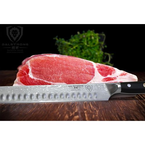  DALSTRONG Slicing Carving Knife - 12 Granton Edge - Shogun Series - Japanese AUS-10V Super Steel - Damascus - Vacuum Treated - Sheath