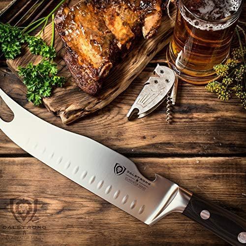  DALSTRONG BBQ Pitmaster & Meat Knife - 8 inch - Gladiator Series - Forged High Carbon German Steel - Forked Tip & Bottle Opener - G10 Handle - Sheath Included - NSF Certified