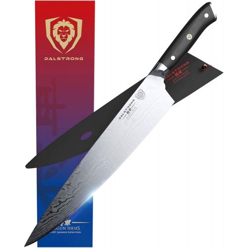  DALSTRONG Chef Knife - 12 inch - Shogun Series - Damascus - Japanese AUS-10V Super Steel Kitchen Knife - Black Handle - Razor Sharp Knife - w/Sheath