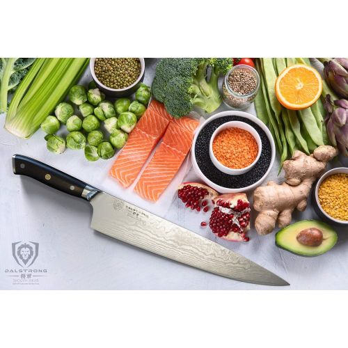  DALSTRONG Chef Knife - 12 inch - Shogun Series - Damascus - Japanese AUS-10V Super Steel Kitchen Knife - Black Handle - Razor Sharp Knife - w/Sheath