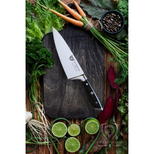  DALSTRONG Chef Knife - 6 inch - Gladiator Series - Forged High Carbon German Steel - Razor Sharp Kitchen Knife - Full Tang - Black G10 Handle - Sheath Included - NSF Certified