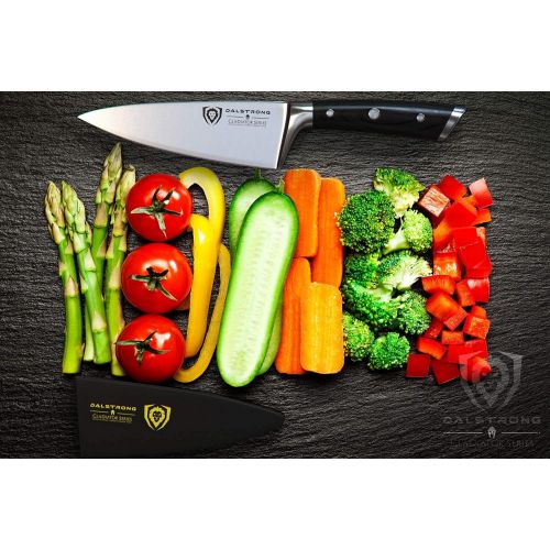  DALSTRONG Chef Knife - 6 inch - Gladiator Series - Forged High Carbon German Steel - Razor Sharp Kitchen Knife - Full Tang - Black G10 Handle - Sheath Included - NSF Certified